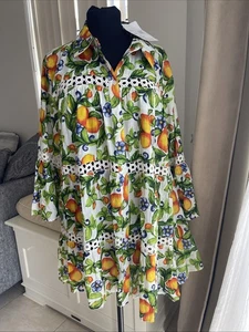 Túnica Juicy Paris Verde y Limón Corta Caftán Encaje En Niveles Vestido Encubrimiento Nuevo con Etiquetas - Imagen 1 de 5