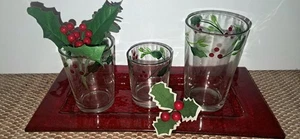 Pfaltzgraff Winterberry Windlicht Garten in OVP Weihnachten Stechpalme Beeren Tablett - Bild 1 von 7