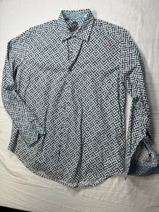 Camicia Robert Graham uomo blu medio bianco motivo geometrico vestibilità classica cotone - Foto 1 di 14