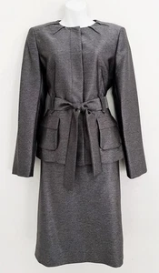 Calvin Klein 2-teiliger Blazer/Rock Anzug Gr. 10 grau Gürtel Führungskraft Karriere gefüttert - Bild 1 von 6