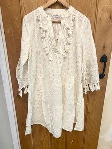 Accessorize cotone boho copricostume caftano panna broderie nappa nuovo con etichette prezzo consigliato £ 50 spiaggia - Foto 1 di 14