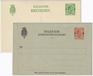 DANEMARK / DENMARK 1914/16 Soldiers' PostCard & Letter Card Mi.K30SB & Mi.P149SB - Foto 1 di 5