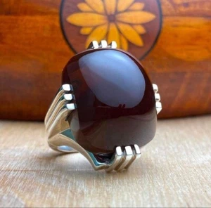 Blood Red Yemeni Aqeeq Ring, 925 Sterling Silver Natural Agate Ring, Shia Ring - Picture 1 of 3