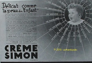 PUBLICITE CREME SIMON DELICAT COMME LA PEAU D'UN ENFANT DE 1934 FRENCH AD PUB - Foto 1 di 1