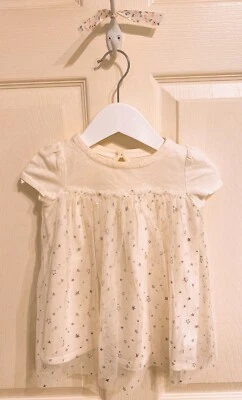 Vestido Baby Gap Niñas Talla 6-12 Meses Crema Marfil Blanco Tutú Superpuesto Estrella Plateado Foto 1 de 4