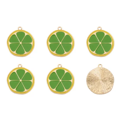 10pcs Lime Green Alloy Enamel Fruit Pendants Lemon Slice Dangle Charms 27x23.5mm - Image 1 of 4