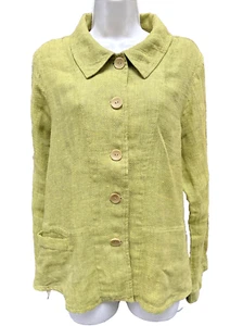 FLAX Jeanne Engelhart 100% Linen Charteruse Yello A-Line Layering Jacket S CH44" - Picture 1 of 7
