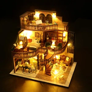 DIY Doll House Kit With Furniture Miniature 3D Model Wooden Dollhouse Kit Gift - Picture 1 of 20