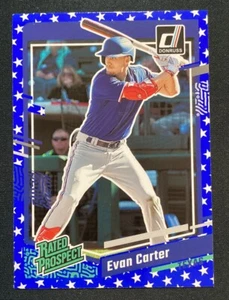 2023 Panini Donruss Rated Rookie Evan Carter Stars Blue Border #42 Rangers - Picture 1 of 2