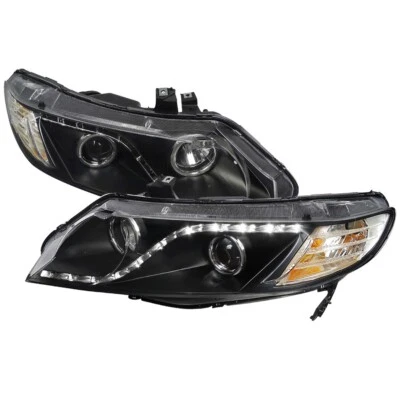 For 06-11 Honda Civic FA FG  Black Headlights Projector w/LED Strip 4 Door Sedan - Image 1 of 4
