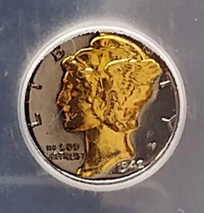 1942 Mercury Silver Dime Black Ruthenium & Gold ICG 1 of 1000 - Picture 1 of 4