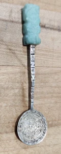 Cucchiaio souvenir da collezione argento sterling vintage messico ~ pietra verde a tema azteco - Foto 1 di 10