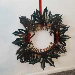 Metal christmas wreath door hanging steel plasma cut living room Decor artwork  - Picture 1 of 7