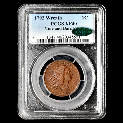 1793 FLOWING HAIR CENT ✪ PCGS XF-40 CAC ✪ 1C VINE & BARS EDGE LARGE ◢TRUSTED◣ Cover