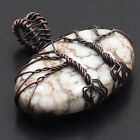 White Turquoise Gemstone Copper Wire Wrapped Designer Pendant 1.4" Jewelry G2375