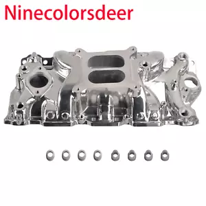 Colector de admisión de aluminio pulido SBC bloque pequeño Chevy 350 doble plano 1955-95 - Imagen 1 de 9