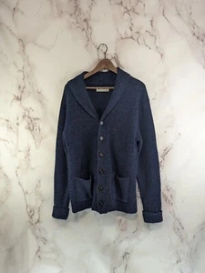 Line Of Trade Sweater Men Medium Cardigan Shetland Wool Navy Dockside Shawl - Picture 1 of 11