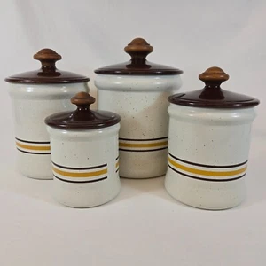VTG Westbend Metal Canisters Set Brown White Speckled Gold Striped USA - Picture 1 of 22