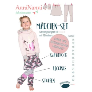 Schnittmuster Mädchen-Set Sweatrock Leggins Stulpen Gr. 86 bis 152 AnniNanni - Bild 1 von 3