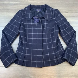 Brooks Brothers Wollblazer Mantel Damen 8 dunkelblau grau geometrisch akademisch - Bild 1 von 17