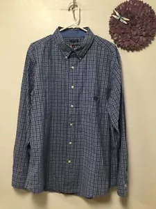 Mens Dress Shirt Size XL Blue White Button Down Collar Cuffs Chaps Easy Care 107 - Picture 1 of 4