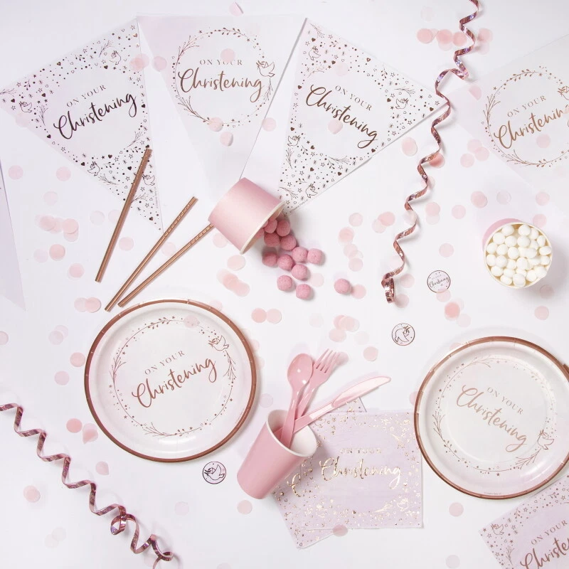 Blush & Rose Gold Girls Christening Decorations Party Supplies Tableware Banner - Image 1 of 1