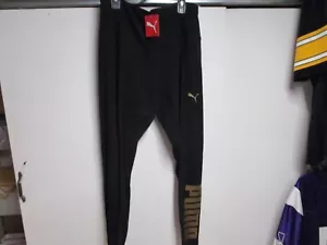 PUMA ""DAMEN"" AUTHENTISCHE LEGGINGS (XS) NEU MIT ETIKETT $ 35 ETIKETT SCHWARZ MIT GOLD-LOGO SUPER! - Bild 1 von 5