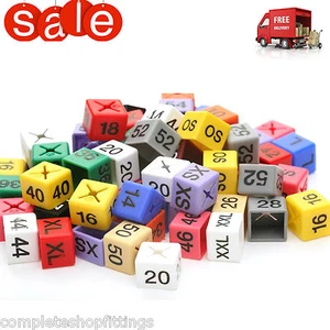 100x SIZE CUBE COAT HANGER MARKERS COLOURED LETTERED CUBES GARMENT CLOTHES MARKE - Picture 1 of 41
