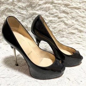 Christian Louboutin Open Toe High Heels Black Red pump EU 36.5 US 6.5 Authentic - Picture 1 of 12