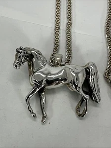 Sterling Silver 925 Mexico 2D Arabian Horse Pin Pendant 30” Box Link Wheat Chain - Picture 1 of 22