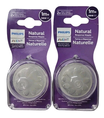 Pack of 2 Philips Avent Natural Response Nipple Flow 3 1M+ Baby Bottle Nipples  - Image 1 of 4