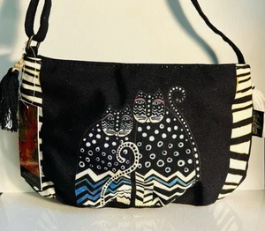 Laurel Burch Polka Dot Cats Small Canvas Crossbody Shoulder Bag NWT - Picture 1 of 11