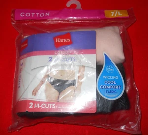 Calzoncillos para mujer Hanes ~ paquete de 2 cortes altos ~ tela de algodón absorbente ~ talla 7 / L. - Imagen 1 de 3