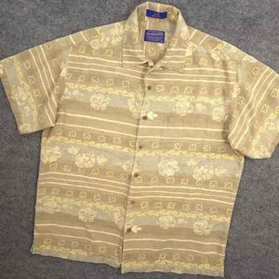 Pendleton Silk Camp Shirt Mens M Muted Hawaiian Floral Loop Collar Short Sleeve - Image 1 of 4