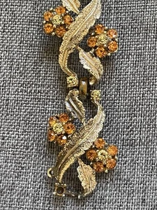 Vintage "Coro" goldfarben & Bernstein Strass Blume & Blatt Armband Reparatur/Ernte - Bild 1 von 10
