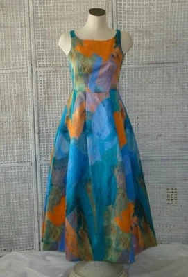 Maxi Vestido de Fiesta MILLY Italiano Seda Abstracto Espalda X Midi con Bolsillos 2 S Nuevo con Etiquetas $925 Foto 1 de 4