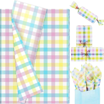100 Sheets Easter Pastel Plaid Tissue Paper, 20X14In Pink Blue Yellow Green Buff - Image 1 of 4