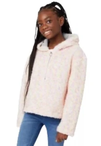 Justice Girls Faux Sherpa Hoodie Multicolor Quarter Zip Pockets Size 7/8 - Picture 1 of 12