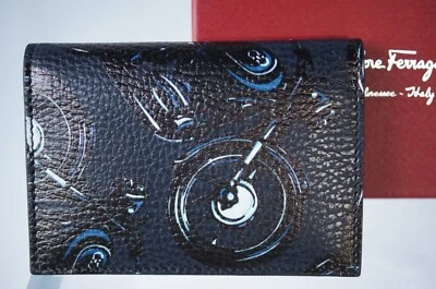 Nuevo Salvatore Ferragamo Hombre Cartera Doble Plegable Soporte CC Motocicleta Azul Foto 1 de 4