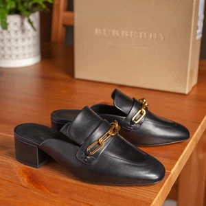 Burberry Chill 45 Black Leather Mules Size 5 (35 EU) - Picture 1 of 9