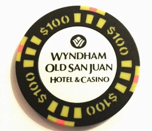 $100 WYNDHAM BLACK YELLOW Casino Chip OLD SAN JUAN Harbor Puerto Rico Bud Jones - Picture 1 of 2