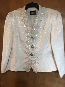 Ursula Of Switzerland Off White Beaded Bling Dress Jacket Size 12 - Picture 1 of 6