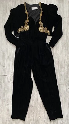 Scott McClintock Sportswear VTG Women’s Black Gold Velvet Jumpsuit Cocktail Sz 8 - Image 1 of 4