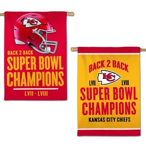 KANSAS CITY CHIEFS SUPER BOWL LVIII CHAMPIONS 2 SIDED HOUSE FLAG 28"X40" BANNER - Picture 1 of 1