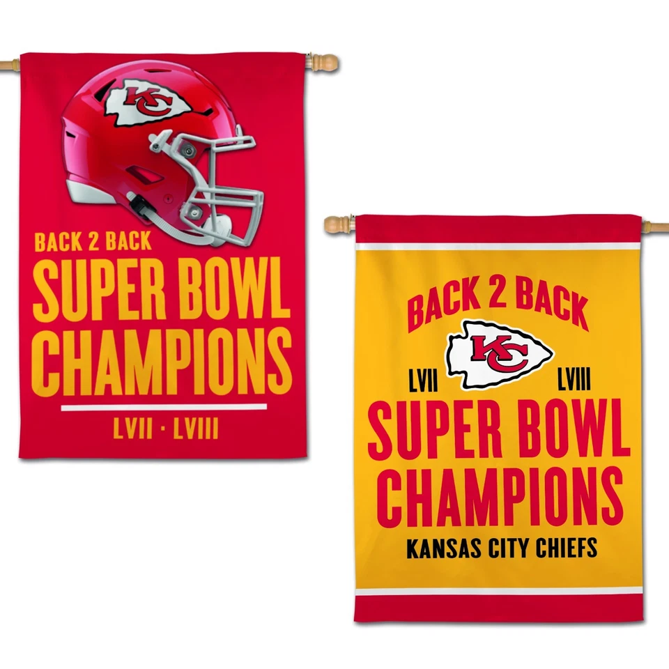 KANSAS CITY CHIEFS SUPER BOWL LVIII CHAMPIONS 2 SIDED HOUSE FLAG 28"X40" BANNER - Image 1 of 1