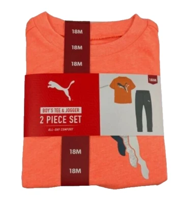Puma Niño Naranja/Gris Todo el Día Comodidad 2 Piezas Camiseta y Jogger Set TALLA 18M NUEVO Foto 1 de 3