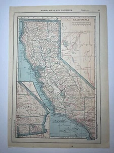 1921 CALIFORNIA State Map 10 1/2" x 15" fm 1924 New World Atlas SEE DESCRIPTION - Picture 1 of 4