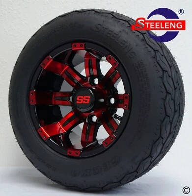 GOLF CART 10" RED/BLACK TEMPEST WHEELS and GECKO 18" 205/50-10 LOW PROFILE TIRES Foto 1 de 4