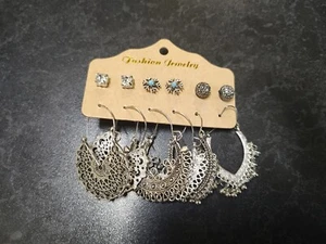 Sechs Paar Vintage Ohrringe Böhmische Mode versilbert - Bild 1 von 1