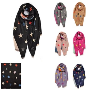 Damen Mädchen Kaschmirmischung mehrfarbig Sternenmuster Doppelboarder Winterschal - Bild 1 von 9